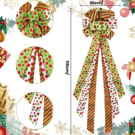 Red Green Polka Dot Christmas Tree Topper Bow Wreath Linen Bowknot Decorations  New Year Party