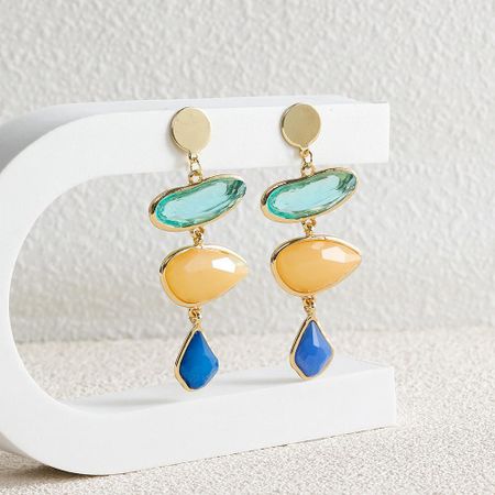 Chic Long Geometric Earrings Simple Versatile Street Style Alloy Electroplated синий