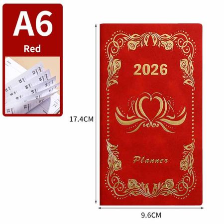 12 Months A6 Agenda Planning Notebook English To-do List Notebook  Office Supplies красный