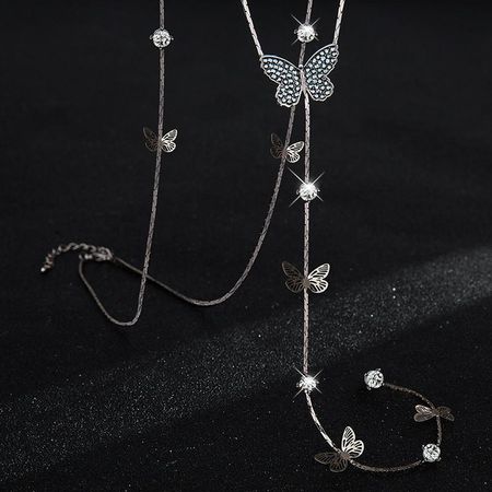 Trendy Rhinestone Butterfly Tassel Long Necklace For Women Perfect For Winter