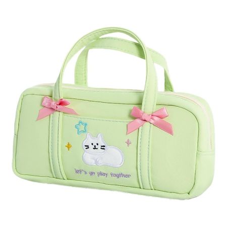 Embroidery Korean Stationery Bag Large Capacity Handheld Pencil Bag  School Office зелёный