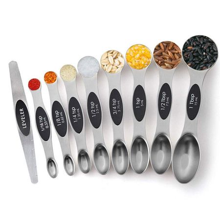 Elegant Stainless Steel Magnetic Measuring Spoon Set With Precision Gradations For Every Kitchen Black 9Piece Set