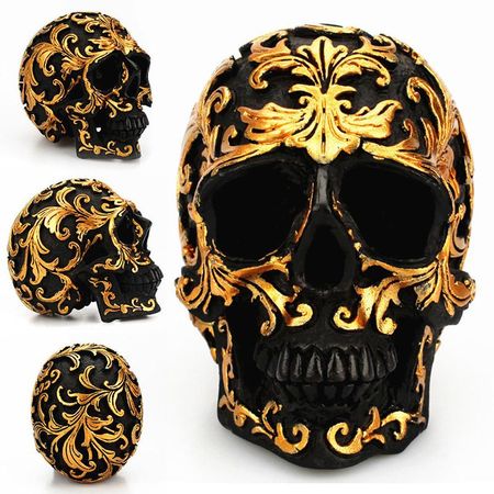 Timeless Golden Skull Figurine Human Skeleton Head For Unique Home Bar Decor