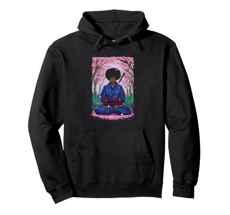 Samurai Girl Afro Japanese Style Pink Cherry Blossom Hoodie
