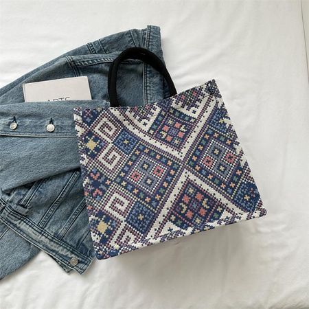 Chic Simple Canvas Tote Bag For Women 2023 Summer Street Style Handbag синий