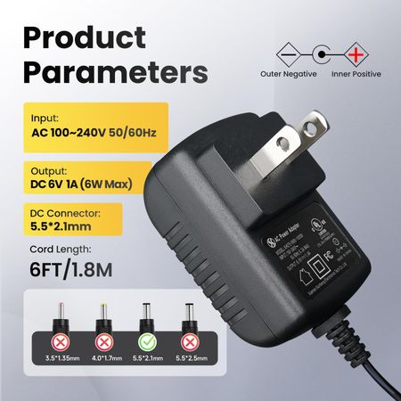 Сертифицированный UL 6V 1A 1000mA 6ft Адаптер питания с 3 наконечниками, 6W 0.5A 0.8A AC/DC Импульсный адаптер для мусорного ведра, дверного звонка, сигнализации, радионяни, качелей