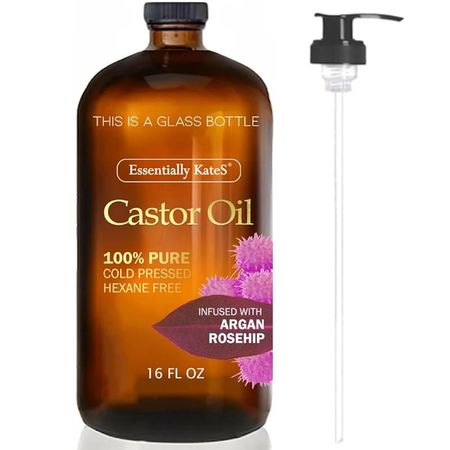 По сути Касторовое масло KateS 16 жидких унций (Стеклянная бутылка) - Камелия Японская + Розмарин - Огромная Стеклянная Бутылка с Насосом - 100% Чистое и Натуральное, Холодное 16 Fl Oz (Pack of 1)