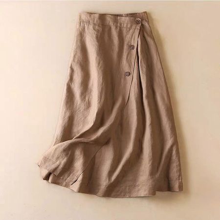 Leisure A-line Skirt, Summer Cotton And Linen Mid Length, Elastic Waist, Large Swing Skirt L