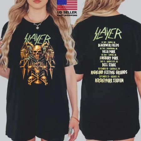 Slayer Прощальный Тур 2025 Мерч Искусство Черепного Трона С Датами Тура Футболка Быстрая Доставка Унисекс Футболка XXL