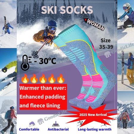 Winter Knee High Ski Socks for Men Women Thick Warm Hiking Snow Socks Over Knee Breathable Moisture Wicking M