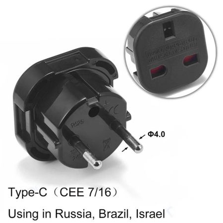 Power Charger UK to EU Converter Wall Socket Outlet Connector Durable Travel Adapter black