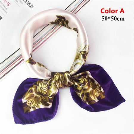 Gifts Elegant Small Vintage Women Square Scarf Silk Feel Satin Head Neck Hair Tie Band Color A