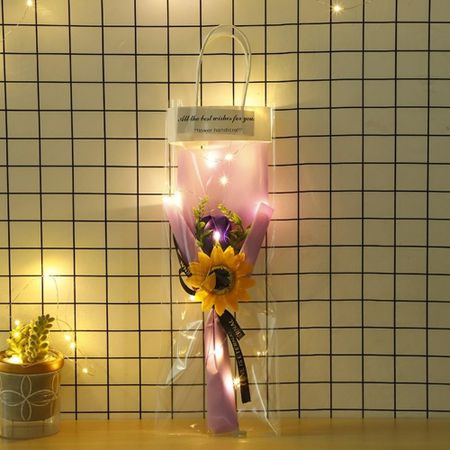 Photography Props Soap Flower Glowing Simulated Soap Bouquet Artificial Rose Flower  Wedding Decor Purple/Type B
