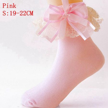 Lovely Sweet Ankle Baby Girls Cotton Big Bow Lace Frilly Ruffle Princess Socks XL розовый