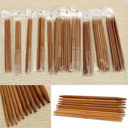 55Pcs Craft Double Pointed 3cm Cochet Hooks Knitting Needle Bamboo 11 Sizes