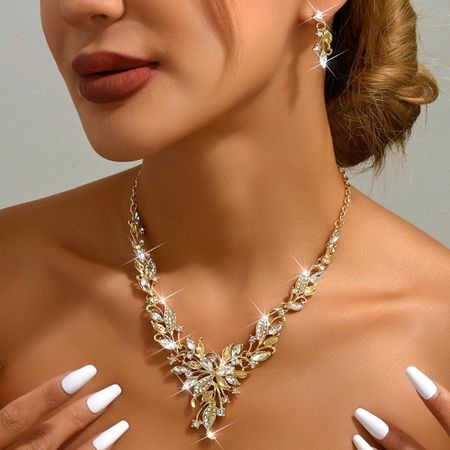 3 Pieces Of Women S Modish Fashionable Tulip Flower Earrings, Necklace, Jewelry Set, Bridal Wedding Occasion Banquet Party, Holiday Giveaway