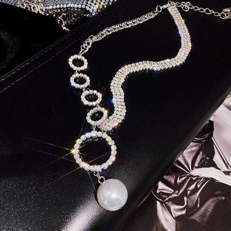 Stylish Fashionable Shiny Crystalline Women  S Pendant Necklaces Voguish Trendy Link Chain Geometric Sweet Pearl Fine Gathering Party Event 40cm серебряный