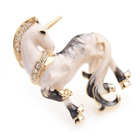 White Miracle Lucky Horse Enamel Brooches Men Metal Alloy Animal Rhinestone Banquet Celebration Party Event Brooches Women Present GiftsParty Present