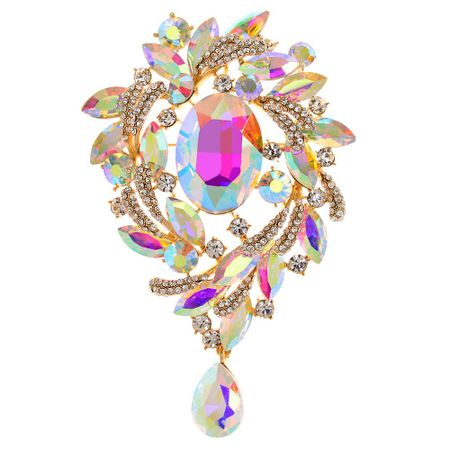 Rhinestone Large Round Retro Flower Water Drop Brooches Stylish Stylish Shining Accessories For Women High QualityVintage Drop