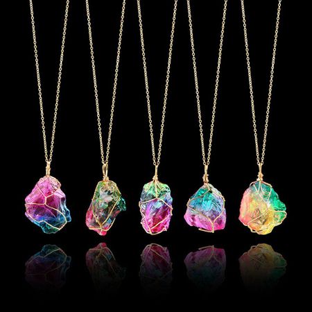 Women Chakra Quartz Irregular Rainbow Stone Jewelry Pendant Necklace Natural Crystal