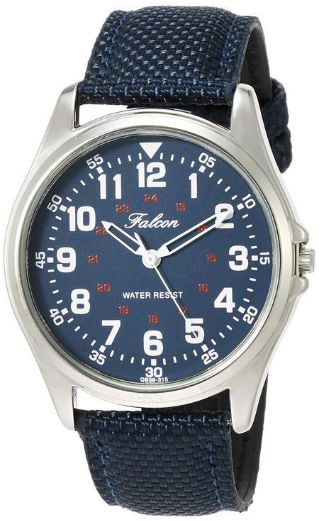 Мужские аналоговые часы Citizen Q&Q QB38-315 Водонепроницаемые 3 АТМ Кожаный ремешок Темно-синий 39 мм