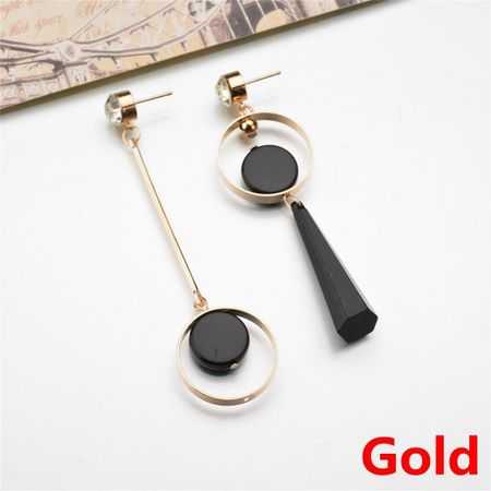 1Pair Wedding Drop Women Dangle Earring Crystal Rhinestones Asymmetry Ear Stud Black Acrylic Pendant золотой