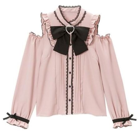 [TOKYO GOODS MARKET] [PureAribon] Plus Size Landmine Style Off-the-Shoulder Short Blouse with Ribbon, Mass-Produced (4XL, Pink)