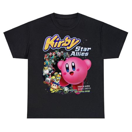 Футболка Kirby Star Allies, повседневная, забавная, японская, аниме, хлопковая, с коротким рукавом, в стиле Харадзюку, уличная, винтажная, повседневная, унисекс, топы S чёрный