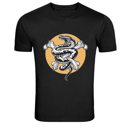 Snake And Bones Skull Tattoo Style Graphic T-Shirt 4XL