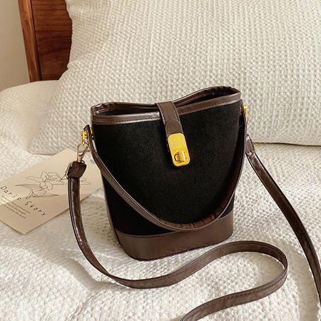 Chic Retro Pu Leather Bucket Bag For Women 2023 Winter Small Shoulder Bag чёрный
