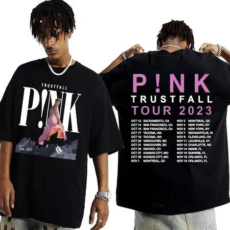 Певица Пинк P! Nk Trustfall Альбом Тур 2023 Футболки Мужская Женская Одежда Хип-хоп Эстетика Футболки Мода Футболка#Цвет S чёрный