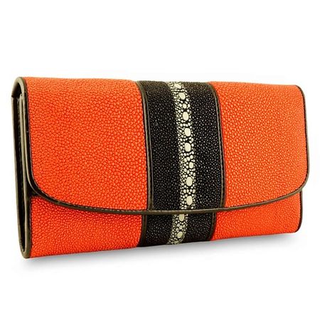 Кошелек EXOTIC LEATHER GENUINE PREMIUM ACCESSORIES Необычное женское портмоне из кожи ската Exotic Orange
