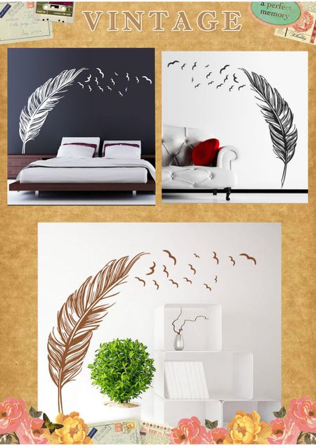 Timeless Removable Flying Feather Design Wall Stickers For Stylish Home Interiors