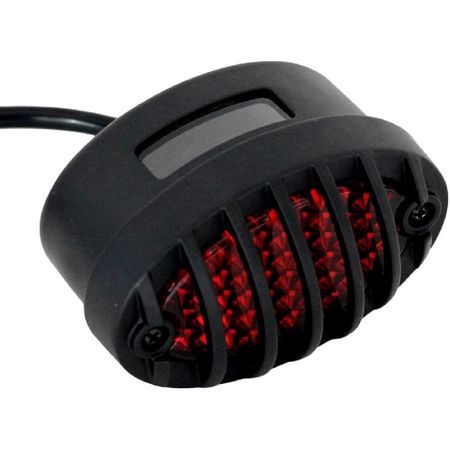 FATECIM Motorcycle Custom Oval-shaped LED Tail Light Cat Eye Rear Running Brake Stop Light Red Lens Integrated License Plate Lamp Universal Fit for Black/Red