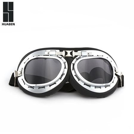 Vintage Harley Silver Frame Karting Goggles Motorcycle Outdoor Sports Riding Glasses Dustproof Windproof Goggles Silver frame with karton