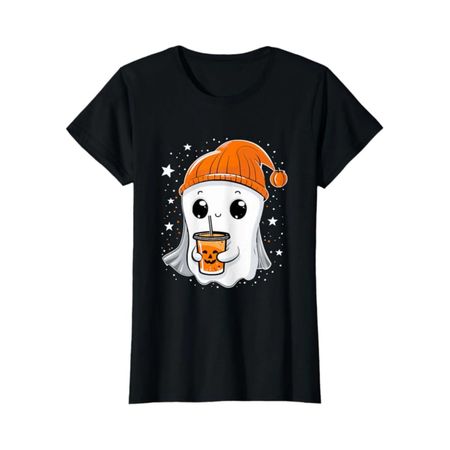 Halloween for Girls, Kids, Teen Girls Cute Fall Ghost T-Shirt 100% Cotton 2024 New T-Shirt Short Sleeve Fall Tee Top 01232 S чёрный