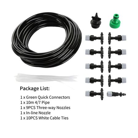 10M/32.8FT   Misting Irrigation Kit with Hose Nozzles Quick Connectors Self-Watering System Distribution Tubing for Plants Greenhouse Patio Lawn Flo