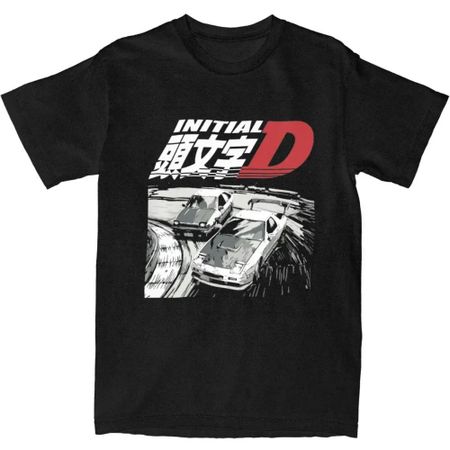 Летние мужские футболки Initial D Drift Racing AE86 Trueno Vs FC Rx-7 Одежда Fujiwara Tofu Хлопковая футболка Одежда Уличная одежда Футболки M чёрный