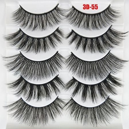 Styles Handmade Fluffy Hair Natural Long False Eyelashes Crisscross 3D Mink Hair Extension Tools 3D-55(5 Pairs)