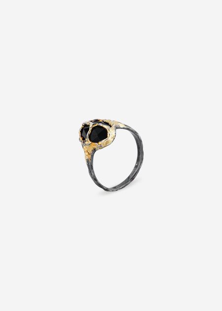Тонкие кольца Kintsugi Jewelry Кольцо из серебра Kintsugi Lines с обсидианом