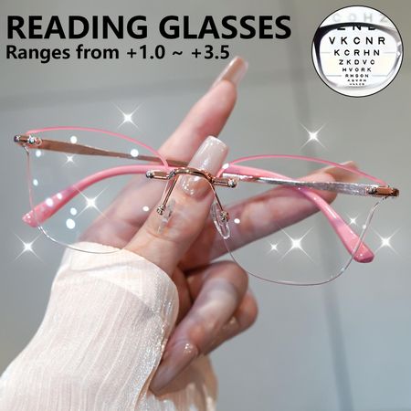 Fashionable Rimless Reading Glasses Fine Glitter Cut Edge Presbyterian Glasses Luxury with Computer Reader 1.5