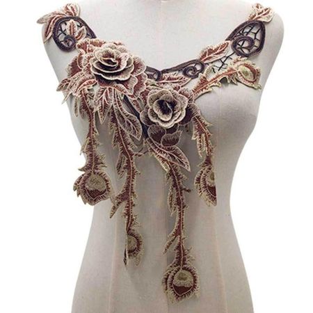 Hollowed Out Neckline Collar Applique Embroidered Fabric Applique  Sewing Clothing Accessories кофейный