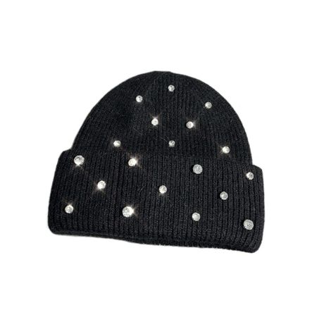Rabbit Fur Knitted Hat Casual Warm Bonnet Beaanies Luxury Pullover Yarn Hat  Women чёрный