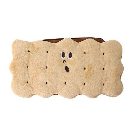 Funny Plush Biscuit Shape Sandwich Style Pencil Case Pen Storage Student Supplies Stationery Bag Coffee color