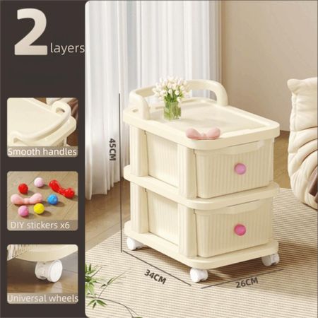 Transparent Drawer Storage Rack Multi-Layer Snack Rack Modern Trolley Storage Shelf  Home 2 Layers-White