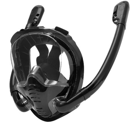 Face Snorkel Mask 180°Panoramic View Silicone Dry Top Snorkeling Diving Swimming Goggles With 2 Snorkels Anti-Fog Anti-Leak S/M чёрный