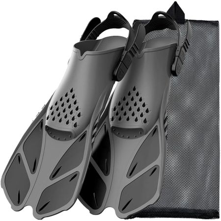 Snorkel Fins Adjustable Buckles Swimming Flippers Short Silicone Scuba Diving Shoes Open Heel Travel Size Adult Men Womens S/M чёрный