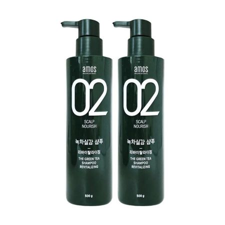 [AMOS][amos] Шампунь AMOS Real Green Tea 500 г (2 бутылки) Ревитализирующий уход за кожей головы и волосами