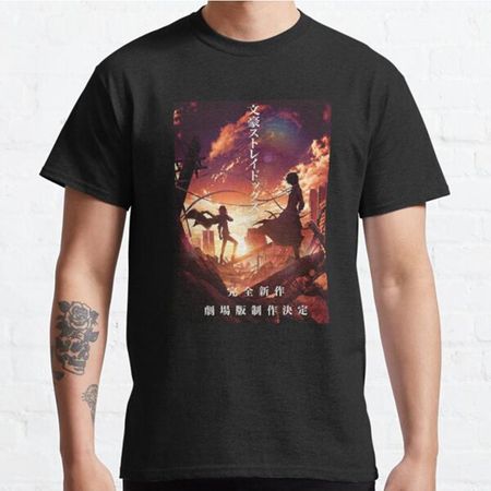 Мужская мода повседневная футболка с коротким рукавом Bungou Stray Season Black Tees Oversize-футболки S чёрный