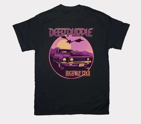 Глубокий Фиолетовый Highway Star Черная Футболка Унисекс Все размеры от S до 5XL Унисекс Футболка XXXL